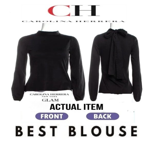 🛑 CAROLINA HERRERA ➕🆒 TOP Mock Neck Tie Back Blouse Luxury Designer💸BUY NOW‼️ - Picture 1 of 15